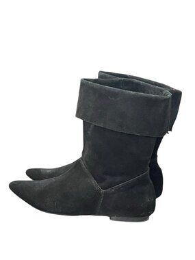 Modz Artisan Black Pointed-Toe Genuine Leather Fold-Over Ankle Boots Size 5.5
